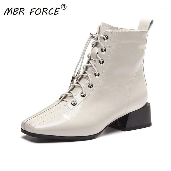 

mbr force british style patent leather ankle boots women ladies fashion square toe lace up shoes woman ladies large size 34-421, Black