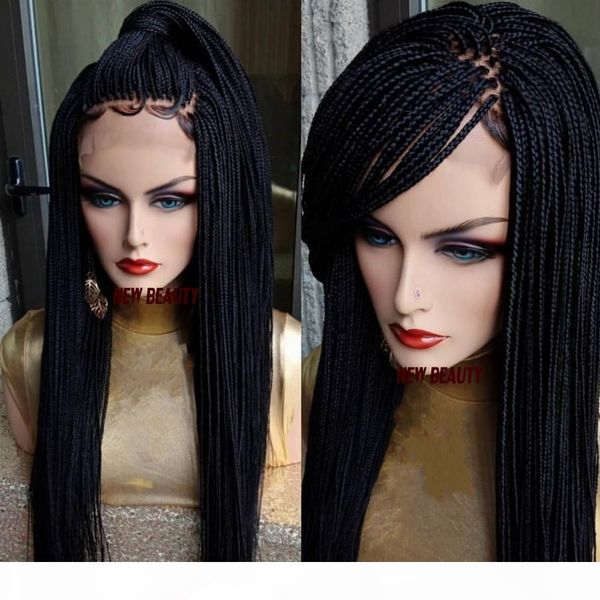 

200density full micro box braids wig black brown burgundy blonde color synthetic braiding hair wig africa women style lace front braids wig