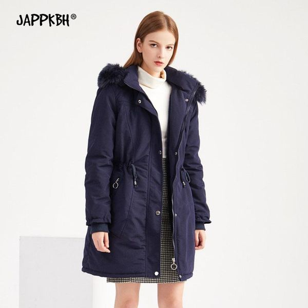 

поддельная большой меховой воротник с капюшоном куртки женщин 2020 повседневной толстой теплой осенью зима пальто хлопка женской твердая vel, Black