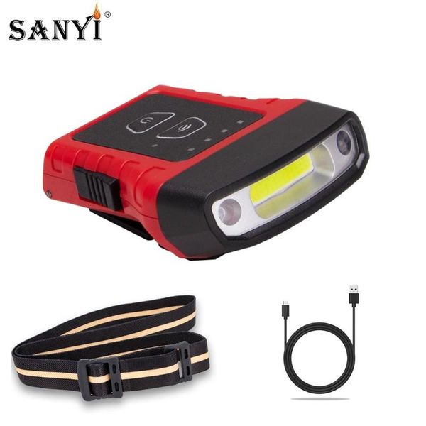 

2 in 1 headlamp cap lamp 180 degree rotatable hat headlight usb rechargeable head torch cob led inductive head