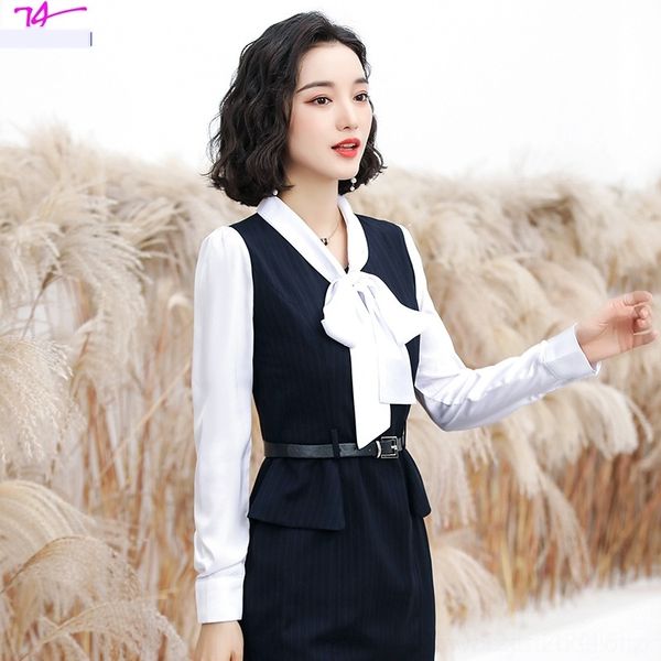 

yj3ho spring and lolmh solid color shirt suit jewelry hairing work clothes store office dress salon work beauty stewardess dress autumn, Black;gray