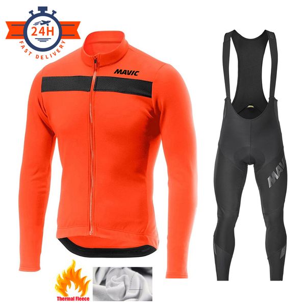 

winter cycling jersey set 2020 mavic thermal fleece cycling clothes mtb bicycle clothing keep warm mountain bike cycling wear c0123, Gray