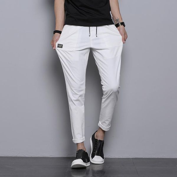 

корейский мужчины брюки черного белого брюки мужской pantalon ьотта kp одежда бегуны для похудения хлопок твердых stretch повседневных брюки, Black