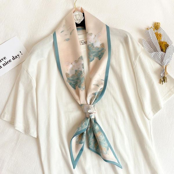 

skinny zijden sjaal vrouwen haar band bloemenprint handvat tas tie halsdoek foulard vrouwelijke lint sjaals 2020 nieuwe, Blue;gray