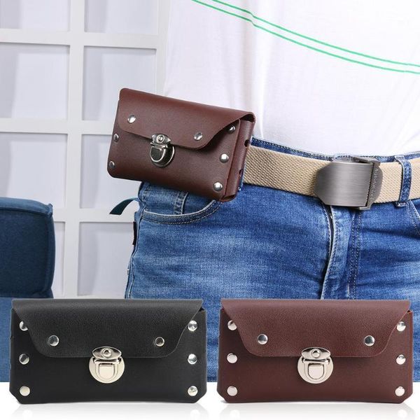 

durable waist packs multi-function pu leather waist pack women men fashion rivet fanny belt bag casual phone pouch1
