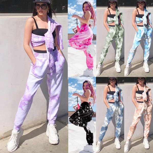 

2020 new tie dye sweatpants women joggers casual trousers baggy pants streetwear high waist sweat pant woman full capris rainbow 1020, Black;white