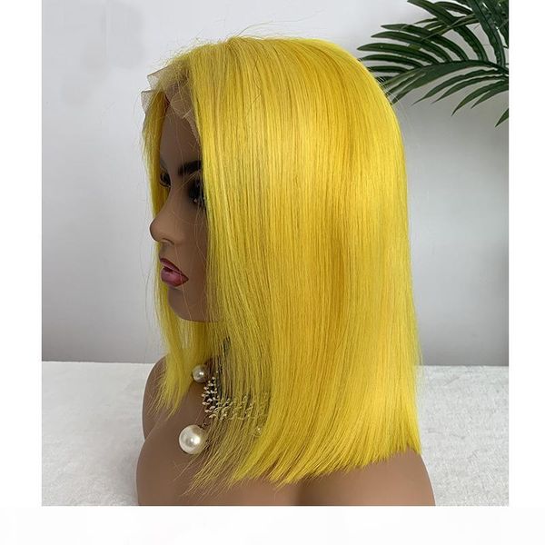 

indian virgin colorful hair 13x4 lace front bob wig red yellow blue silky straight 10-16inch 100% human hair wholesale bob wig, Black;brown