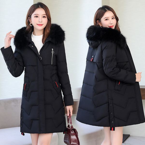 

original winter white duck down 2020 new big fur collar coat korean version medium length jacket women's wear, Black