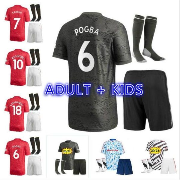 

20 21 pogba cavani soccer jersey kids kit+socks 2020 2021 jerseys utd united toone rashford lingard football shirt boys rashford, Black;yellow