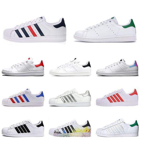 

stan smith superstar mens casual shoes superstars hologram platform leather fashion shoe chaussures mens womens flat trainers sneakers 36-45, Black