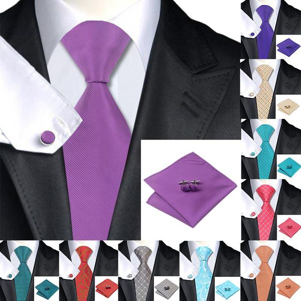 

bow ties hi-tie 10 styles silk for men handky cufflinks set 150cm large solid men's tie black luxury floral designer wedding necktie, Black;gray