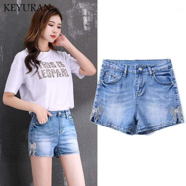 

2019 pole dancing high waist fashion women's drilling crystal bow shorts feminino jeans denim mini jean club wear1, White;black