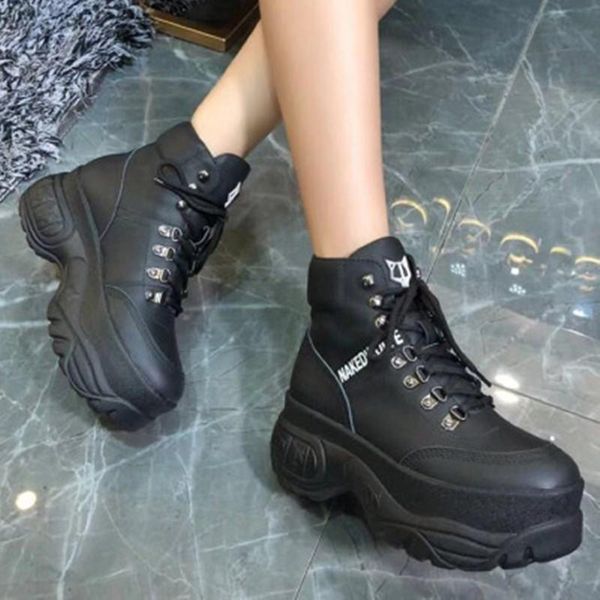 

single shoe women spring summer ladies new leather casual lace-up sneakers comfortable thick bottom non-slip outdoor women shoe, Black