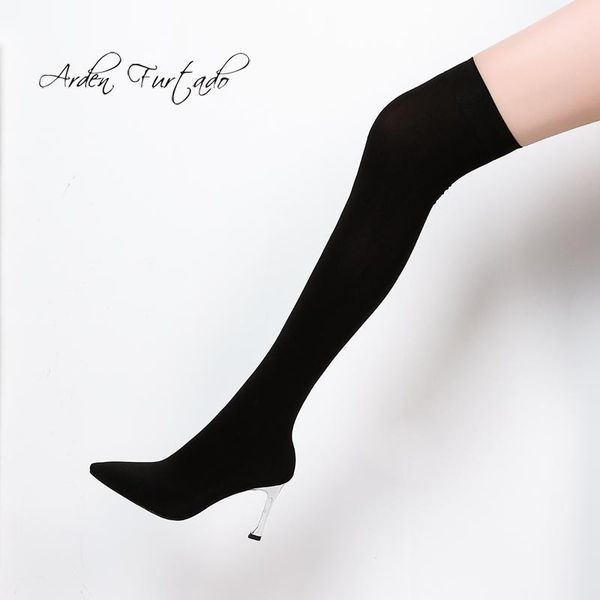 

boots arden furtado 2021 spring autumn high heels fashion woman over the knee burgundystretch stilettos small size, Black