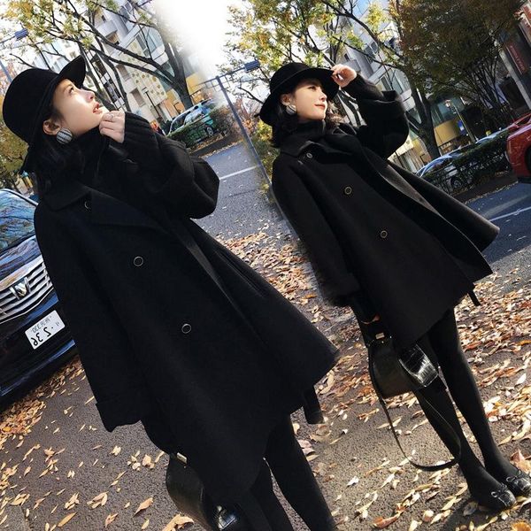 

double sided cashmere and woollen coat for women's middle and long style, Black