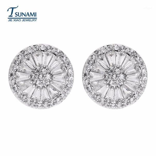 

stud zircon round earrings for female luxury jewelry gifts er-0821, Golden;silver