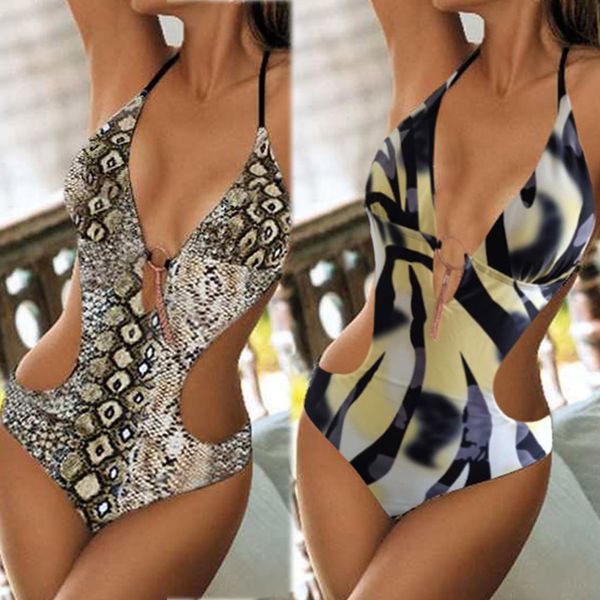 

2020 women lace up printed padded push-up one piece bikini swimwear women's one-piece swimsuit bathing suit, White;black