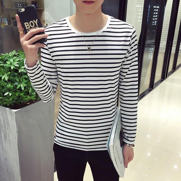 

spring autumn men t shirt t shirt mens long sleeved t shirt student mens new mens striped long sleeved, White;black