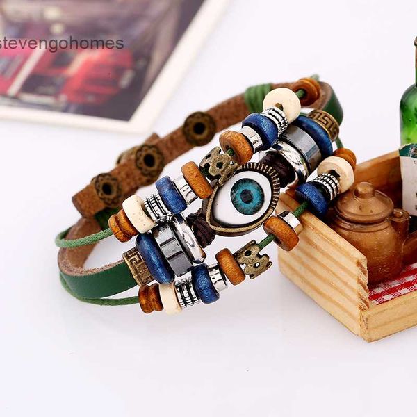 

eyes adjustable new lovers beaded leather bracelet jewelry, Silver