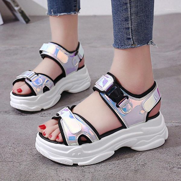 

bling platform shoes woman sandals summer back strap hook&loop sandal women shoes mixed colors platform zapatos de mujer 20201, Black