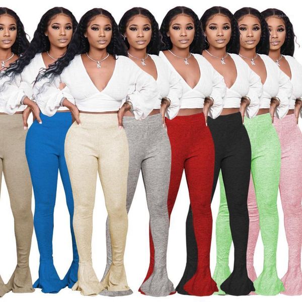 

plus size solid color high waist flared pants women ruffles bell-bottoms trousers office lady slim fit plain long trousers s-2xl1, Black;white