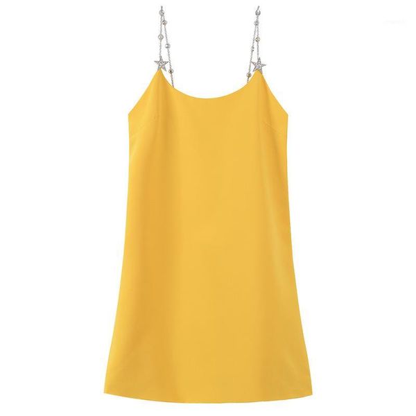 

runway rhinestone pearl chain shoulder strap luxury sleeveless dress black yellow summer club backless mini dress clothing1, Black;gray