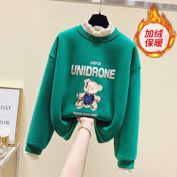 

printed several new styles of women's autumn and winter plush thickened loose korean fake two piece long sleeve sweater, Black