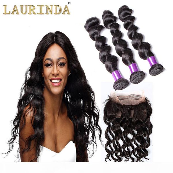 

360 lace frontal closures with 3 bundles brazilian loose wave virgin human hair weaves peruvian indian malaysian cambodian loose curly hair, Black;brown