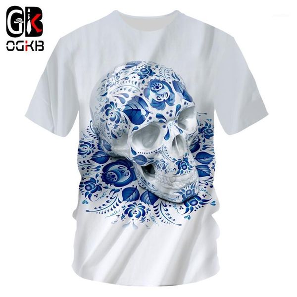 

ogkb t shirts hombre fashion short sleeve skulls 3d tshirt printed blue skulls hip hop plus size 5xl 6xl costume man summer1, White;black