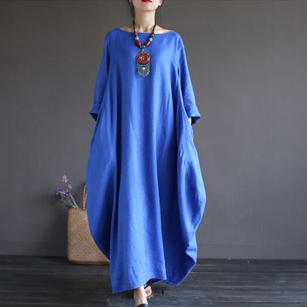 

wenchi maxi spring in long printed linen robe with big sleeves