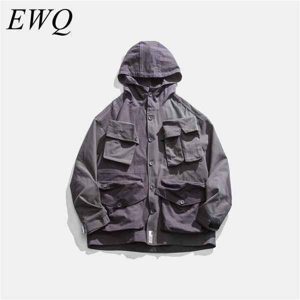 

men's jackets ewq / men's wear can ship 2021 spring fashion large size coat with hat loose three-dimensional big pocket jacket 9y8, Black;brown