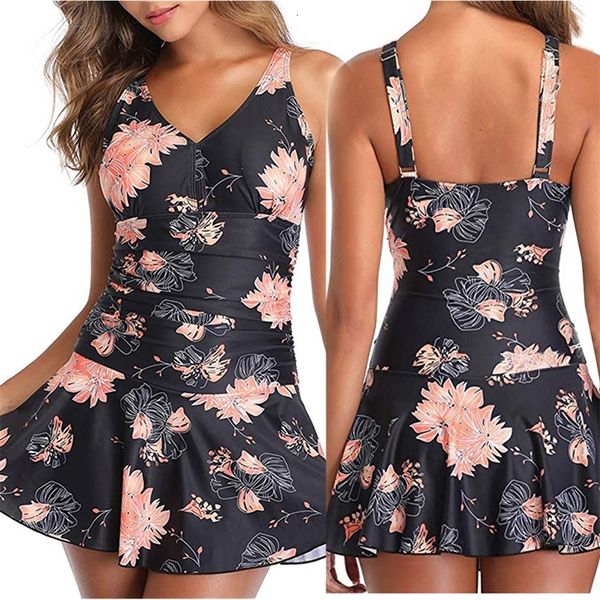 

2022 women summer swimwear padded suspenders beach two piece swimsuit swimdress bathing suit floral beachwear, White;black