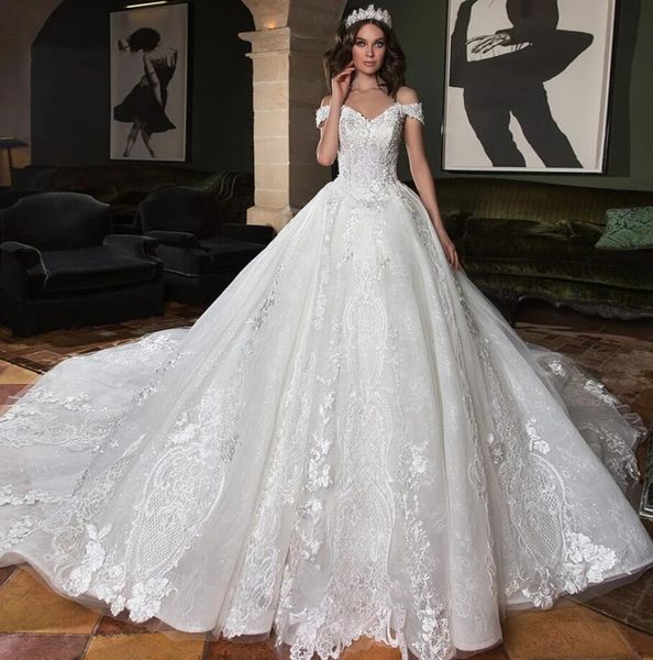 

luxury rustic country wedding dresses elegant ball gown off the shoulder lace church wedding dress 2021 appliques garden wedding gowns cheap, White