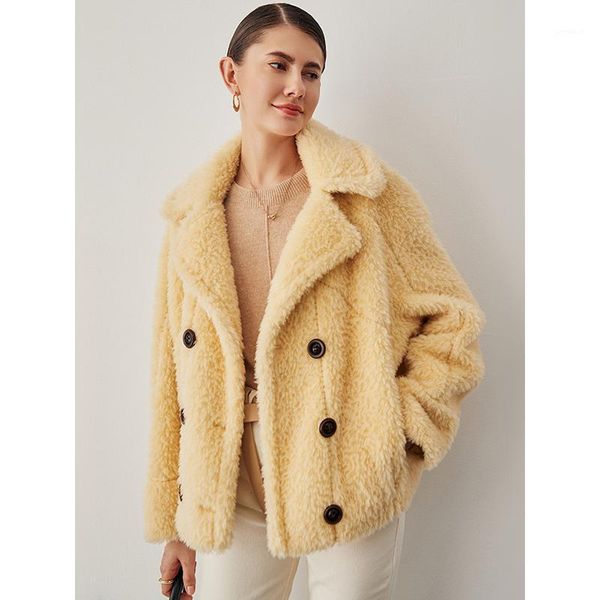

fur double breasted coats warm and jackets women turn-down collar furry thick coat woman yellow1, Black