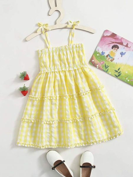 

toddler girls gingham print knotted cami dress she, Red;yellow