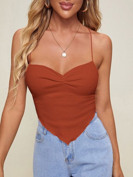 

criss cross tied backless asymmetrical hem cami z8td#, White