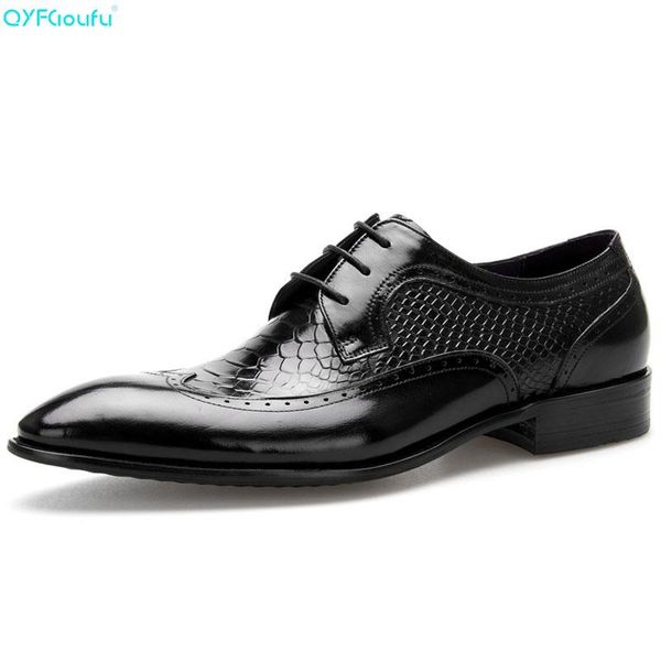 

qyfcioufu brand mens pointed toe dress shoes oxfords 100% genuine leather fashion handmade designers formal italy business shoes, Black