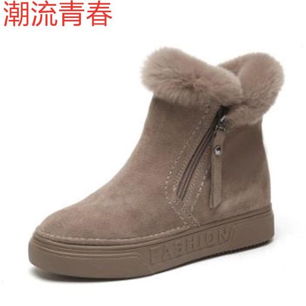 

boots 2021 winter women warm plush shoes fashion ladies ankle snow sports for students size 35-40, Black