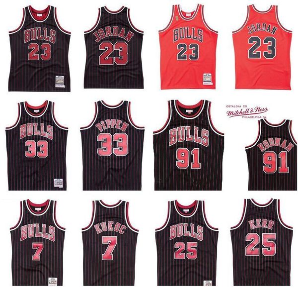 

mens chicago bulls 23 michael 91 rodman 33 pippen 25 kerr 7 kukoc mitchell & ness 1995-96 hardwoods classics authentic jersey, Black;red