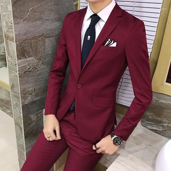 

jackets + pants ) high-end bridegroom's man fashion boutique cotton pure color men's formal wedding dress suits businss blazer1, White;black