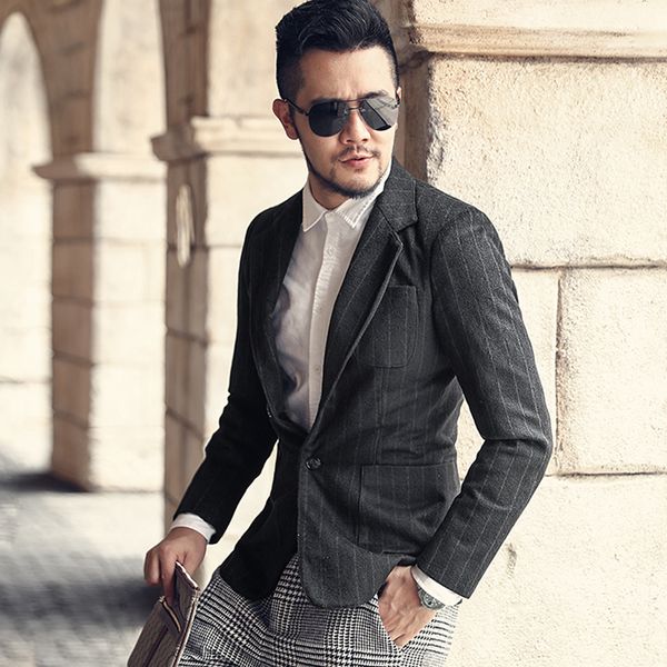 

2021 the new new winter of men thin blazer casual male wool suit drawing business striped jacket outwear f294 g6tm, White;black