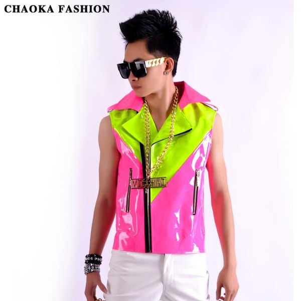 

m-4xl 2018 europe and the united states personality mosaic style vest dj stage bar singer costumes plus size1, Black;white