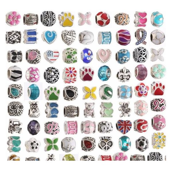 

mix styles metal drop oil big hole loose enamel beads charm for pandora diy jewelry bracelet for european bracelets vhaug, Silver