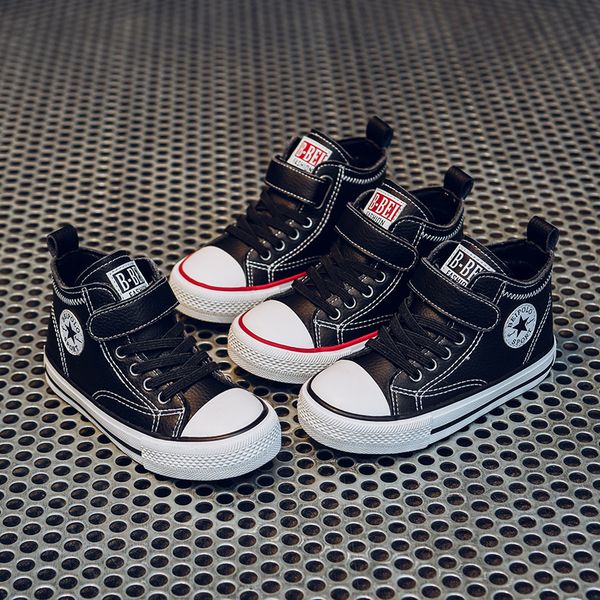 

2020 new autumn winter velvet sneakers children brand kids shoes for boys girls casual child high boots, Black;red