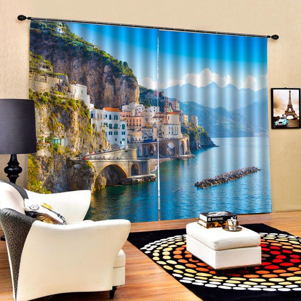 

custom blue scenery curtains 3d window curtain for living room bedroom
