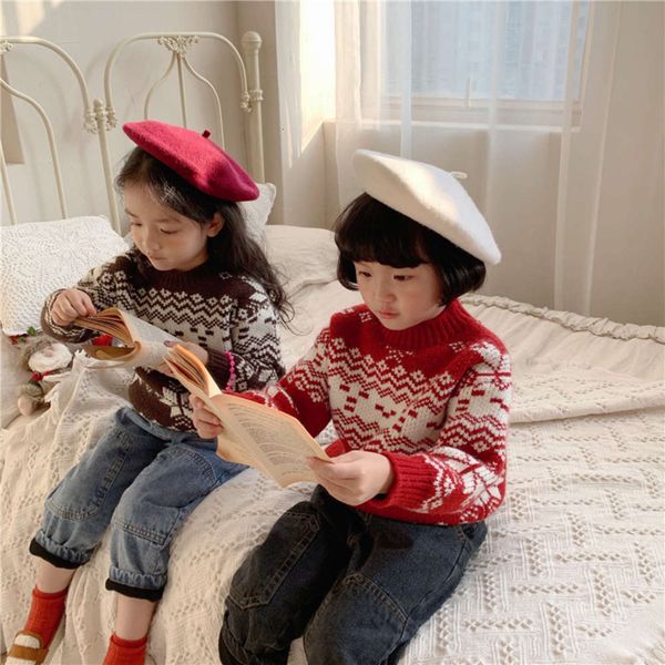 

new 2020 winter children's korean sle thickened sweater girls wear round neck baby's christmas pullover, Blue