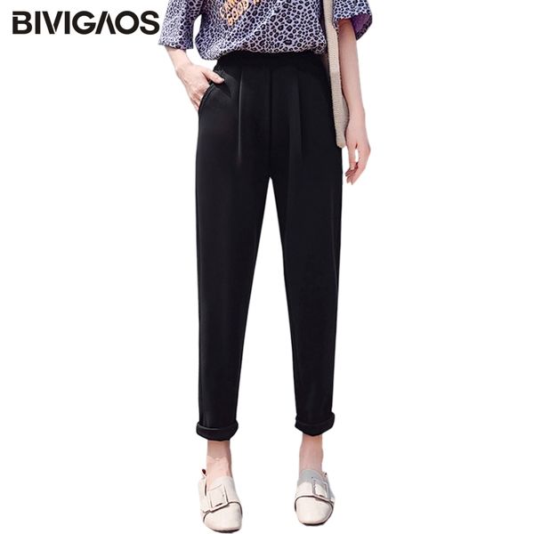 

bivigaos new spring summer women fashion suit pants chaos linen casual harem pants ol ladies straight carrot pants women 201031, Black;white
