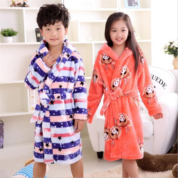 

children's baby print flannel bathrobes hoodie towel pajamas night gown kids baby bathrobe kids baby boys girls bath robe 201104, Blue;red
