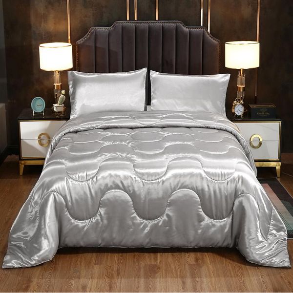 

sucses satin comforter set queen size, super soft microfiber silky bedding quilted set with pillowcases