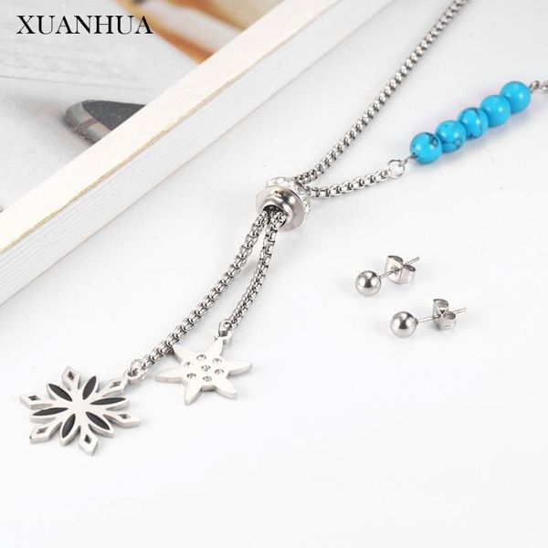

xuanhua geometric charm necklace earrings set stainless steel jewelry woman 2020 gifts for women bohemian jewelry sets, Silver